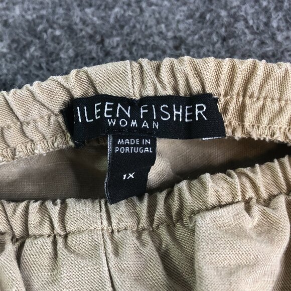 Eileen Fisher Woman Pants Womens 1X Tan Brown Wide Leg Linen Blend Boho Loose - Picture 4 of 12